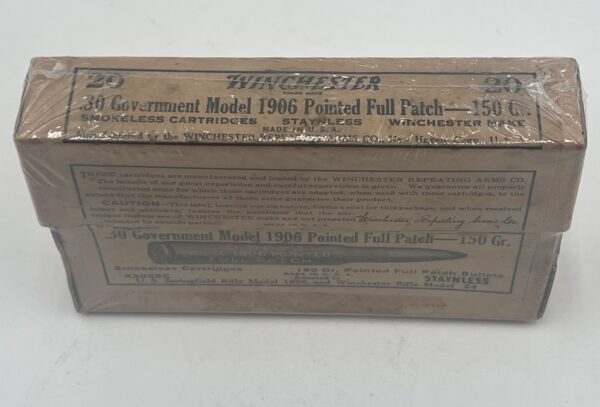 .30 Government Model 1906 Pointed Full patch 150 grain vintage Winchester ammunition 20 round box Very good condition