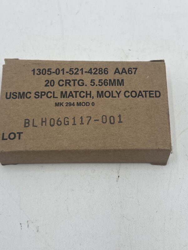 MK294 Mod 0 5.56 77 grain moly coated Open Tip Match ammunition 20 round box