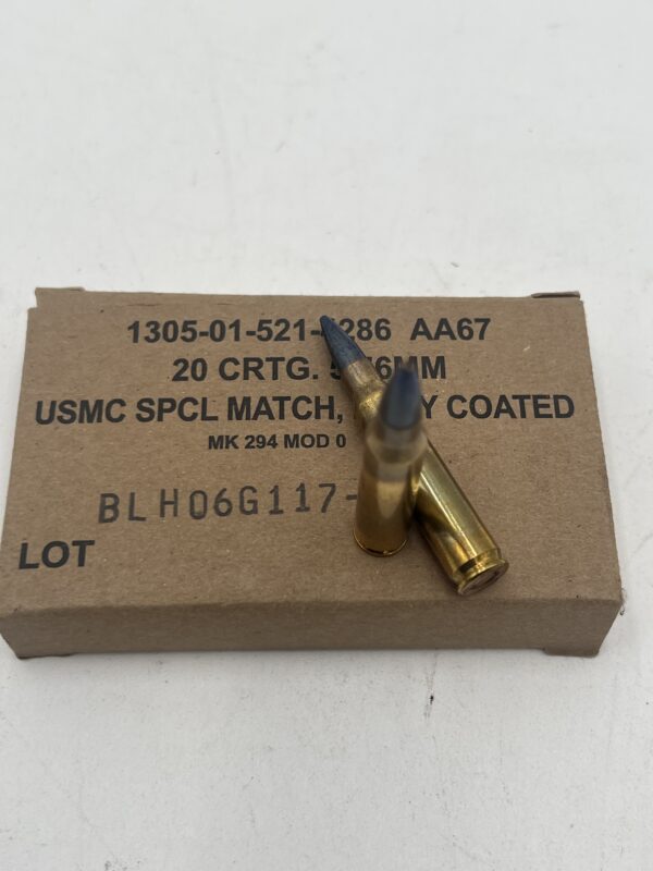 MK294 Mod 0 5.56 77 grain moly coated Open Tip Match ammunition 20 round box