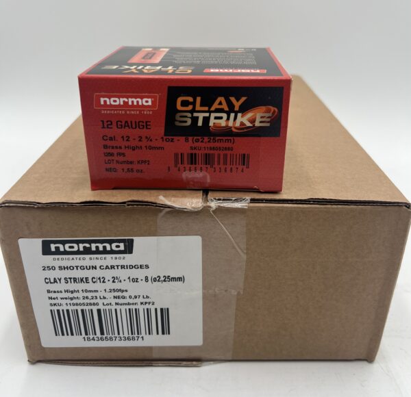12 Gauge Norma 2 3/4 1 oz 8 shot 250 round case of shot gun shells