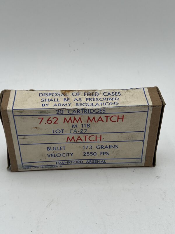 7.62x51mm Nato M118 Frankfort Arsenal Match 173 grain box of 20 rounds