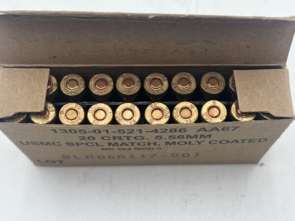 MK294 Mod 0 5.56 77 grain moly coated Open Tip Match ammunition 20 round box
