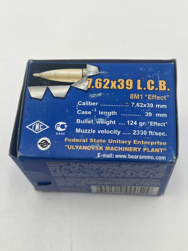 7.62x39 Match Silver Bear 124 grain box of 20 rounds ammunition