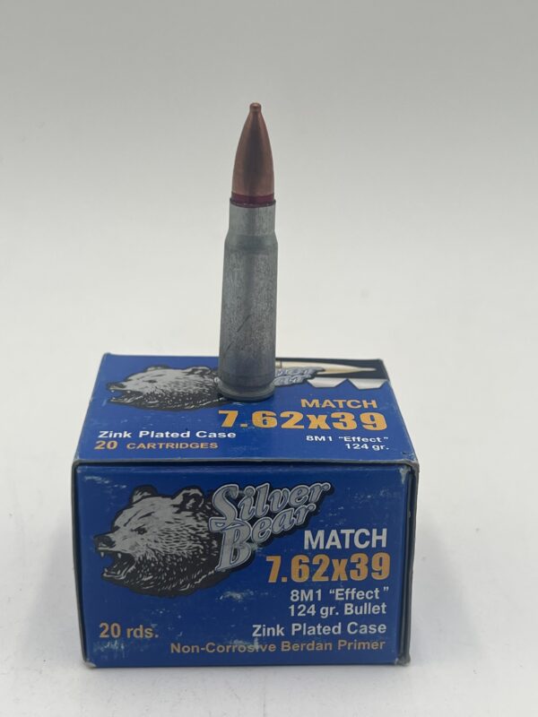 7.62x39 Match Silver Bear 124 grain box of 20 rounds ammunition