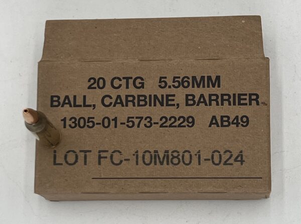 MK 318 mod 0 5.56mm Enhanced Cartridge, Barrier, Ball, carbine SOST 20 round box