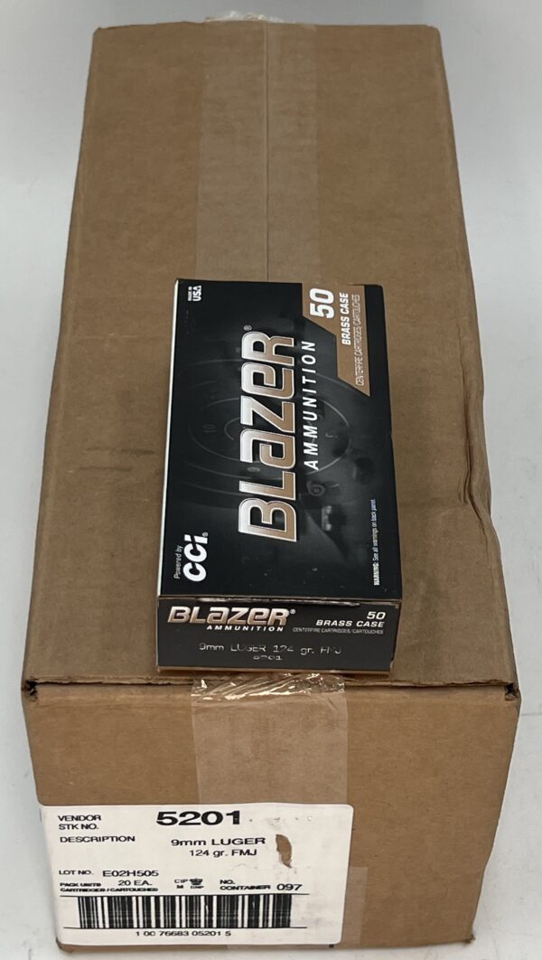 9mm CCI Blazer 124 grain FMJ Brass 1000rd Case (20 boxes of 50rds)  Free shipping over $250