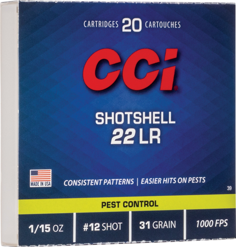 CCI SHOTSHELL 22LR 31GR #12 – SHOT 1000FPS 20RD 100BX/CS