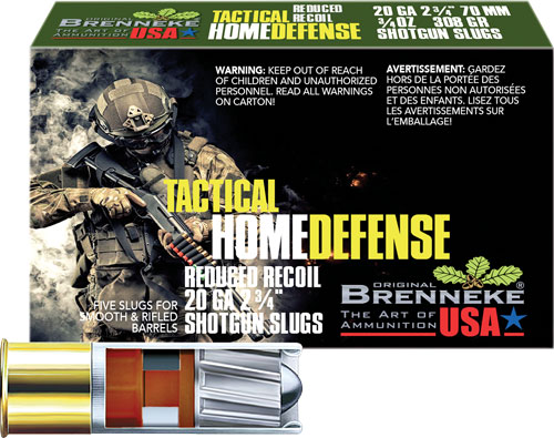 BRENNEKE USA LOW RECOIL 20GA – 2.75″ 3/4OZ SLUG 5RD 50BX/CS
