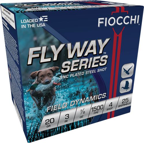 FIOCCHI FLYWAY 20GA 3″ 7/8OZ – #4 1500FPS 25RD 10BX/CS