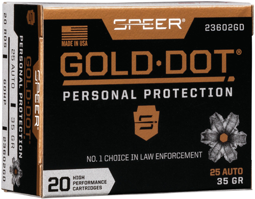 SPEER GOLD DOT 25 ACP 35GR – GDHP 20RD 10BX/CS