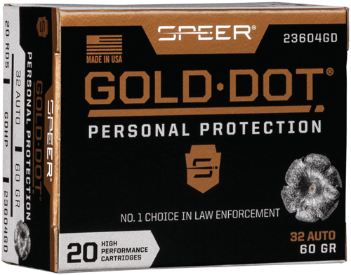 SPEER GOLD DOT 32 ACP 60GR – GDHP 20RD 10BX/CS