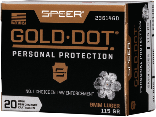 SPEER GOLD DOT 9MM LUGER – 115GR GDHP 20RD 10BX/CS