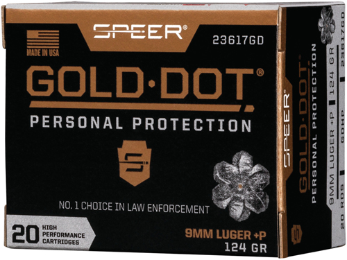SPEER GOLD DOT 9MM LUGER +P – 124GR GDHP 20RD 10BX/CS