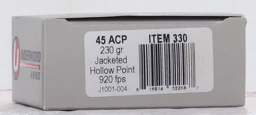 UNDERWOOD 45 ACP 230GR JHP – 20RD 10BX/CS