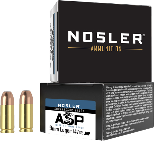 NOSLER 9MM 147GR ASP JHP – SUBSONIC 20RD 20BX/CS