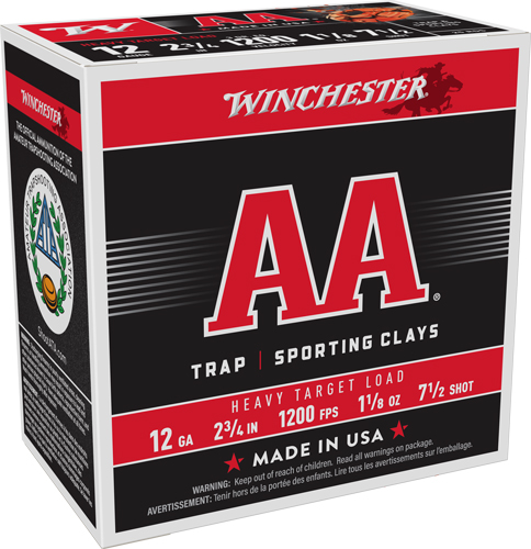 WINCHESTER AA 12GA 2.75″ – 1-1/8OZ #7.5 1200FPS 250R CASE