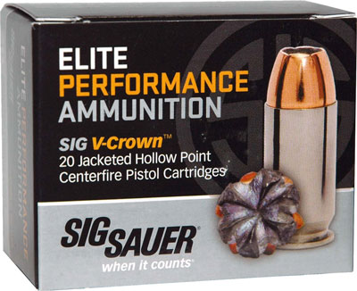 SIG AMMO 380ACP 90GR ELITE – V-CROWN JHP 20RD 10BX/CS