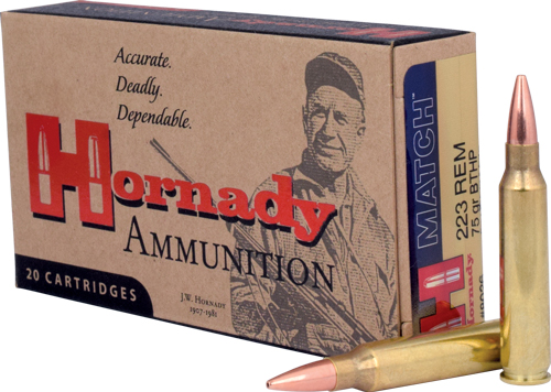 HORNADY 223 REM 75GR BTHP – MATCH 20RD 10BX/CS