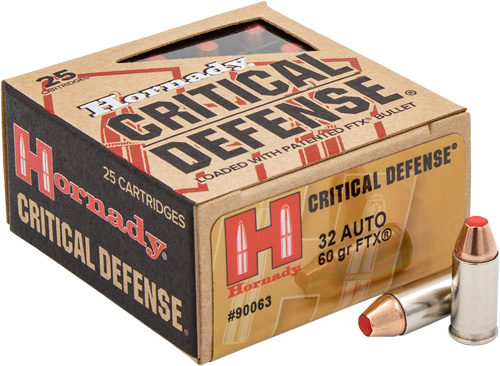 HORNADY CRITICAL DEFENSE – 32 ACP 90GR FTX 25RD 10BX/CS