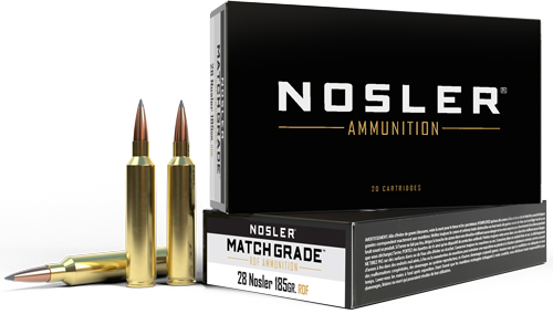NOSLER MATCH GRADE 28 NOSLER – 185GR RDF HPBT 20RD 10BX/CS