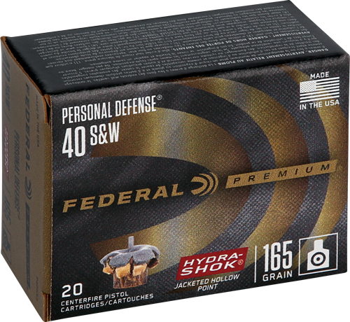 FEDERAL PREMIUM 40 SW 165GR – HYDRA-SHOK JHP 20RD 25BX/CS