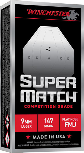 WINCHESTER SUPER MATCH 9MM – 147GR FLAT NOSE 50RD 10BX/CS