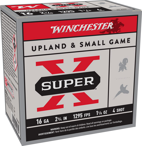 WINCHESTER SUPER-X 16GA 2.75″ – 1-1/8OZ #4 1295FPS 25RD 10BX/C