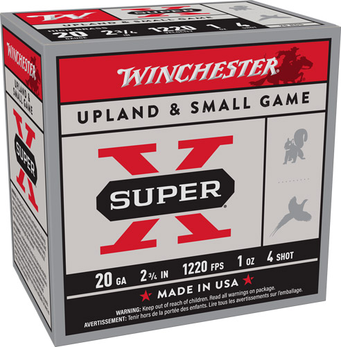 WINCHESTER SUPER-X 20GA 2.75″ – 1OZ #4 1220FPS 25RD 10BX/CS