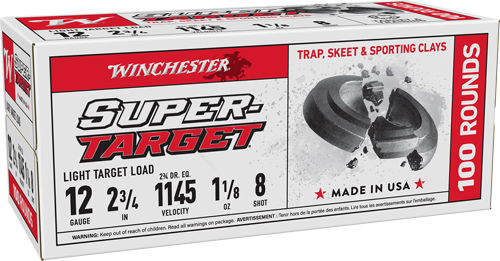 WINCHESTER TARGET 12GA 2.75″ – 1-1/8OZ #8 1145FPS 200RD CASE