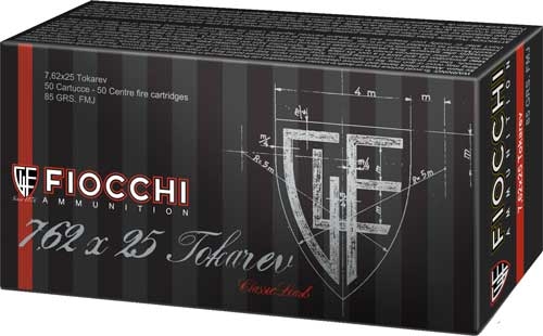 FIOCCHI 7.62X25 TOKAREV – 85GR FMJ 50RD 20BX/CS